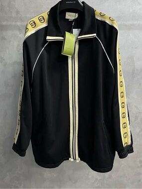 Gucci Black Jacket with Yellow Logo Stripe